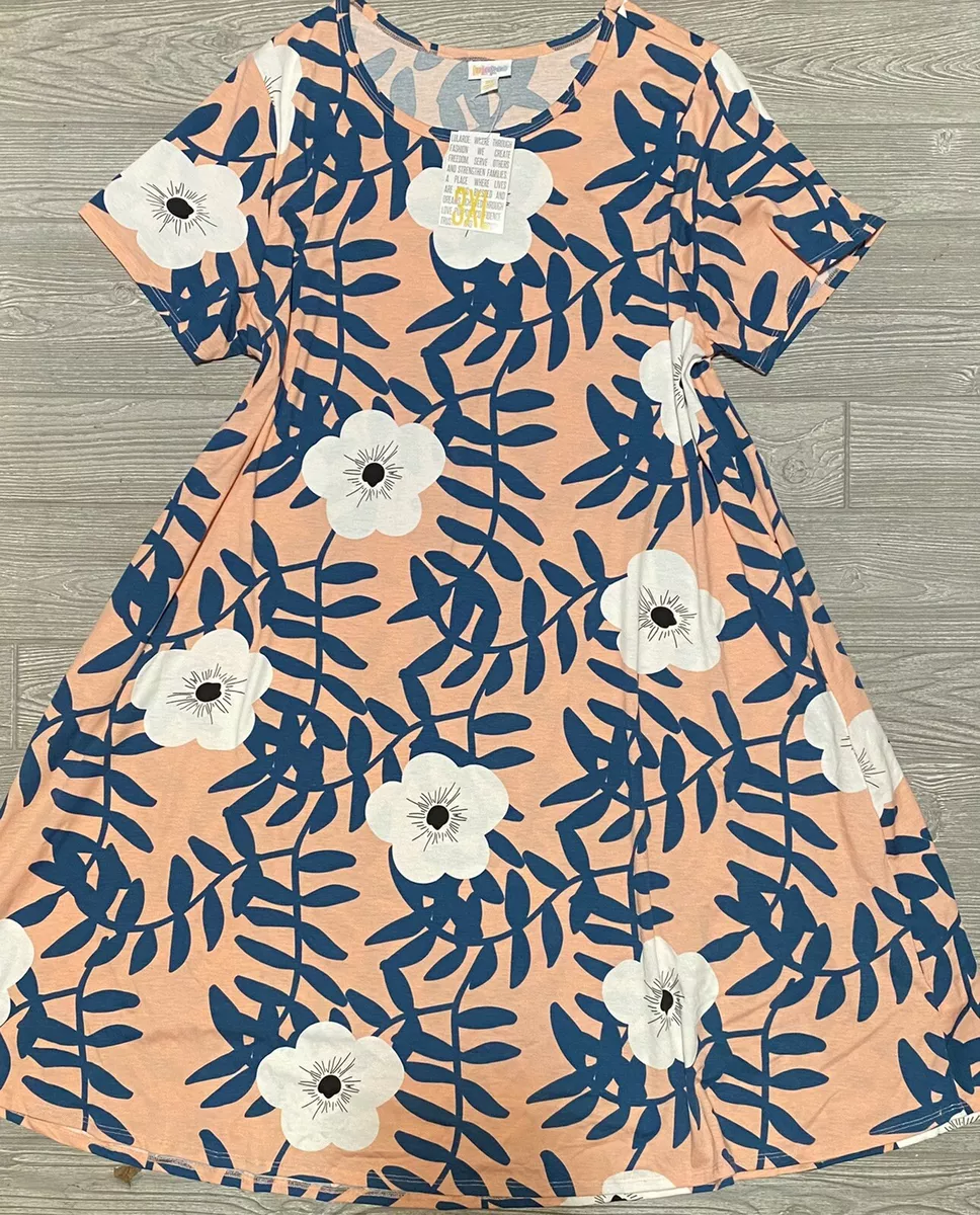 NWT LuLaRoe 3XL Jessie Dress with Pockets Peach White Blue Roses Floral