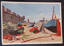 vtg postcard art Tristram Hillier Slipway at Peniche painting beach htf unposted