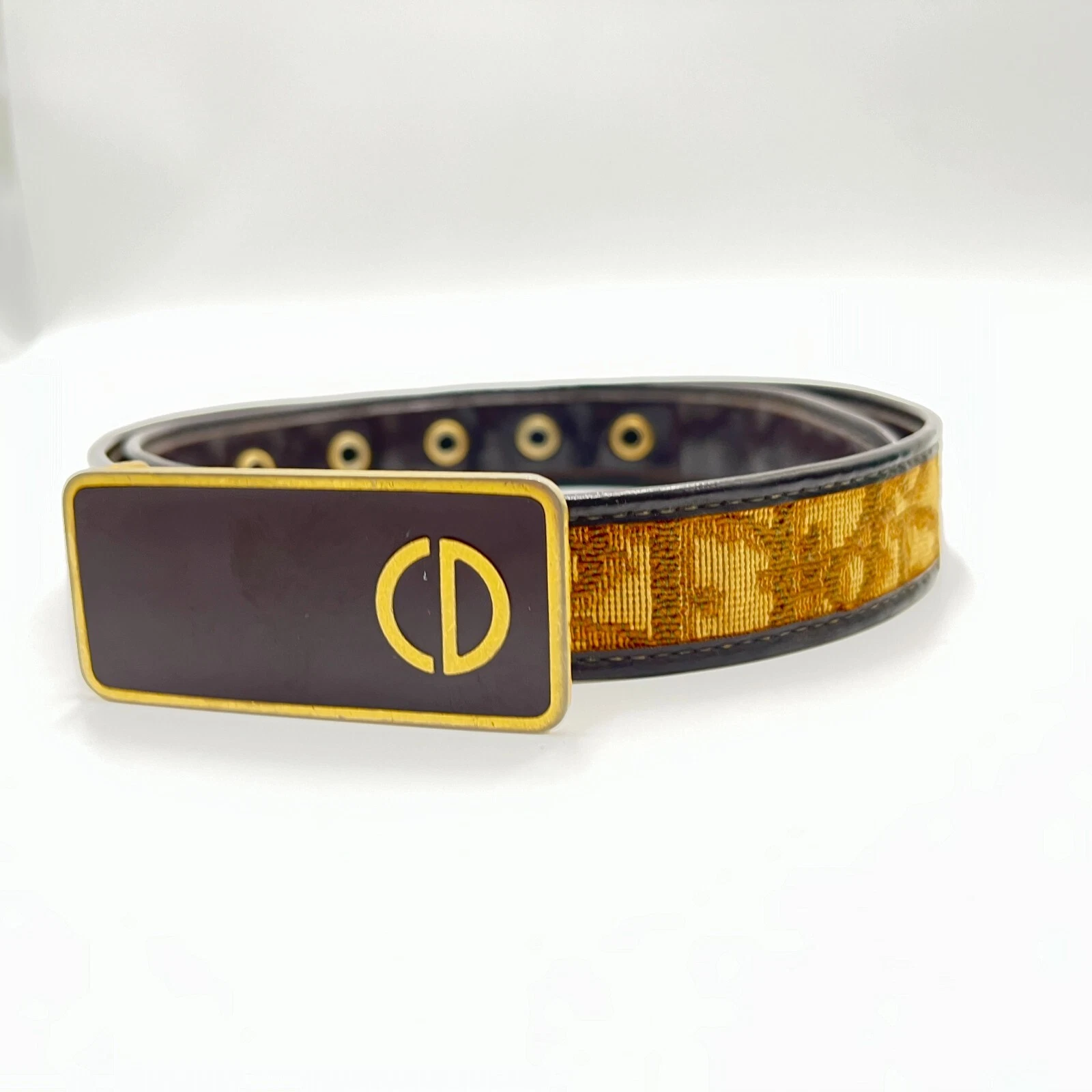 Ceinture toile trotteur Christian Dior 28 pouces cuir marron authentique 533