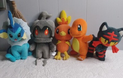 Lot Of TOMY, WCT Pokemon Plush Vaporeon, Charmander, Litten