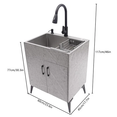 Pia de armário de cozinha moderna sem vaidade banheiro com torneira removível - Imagem 3 de 4