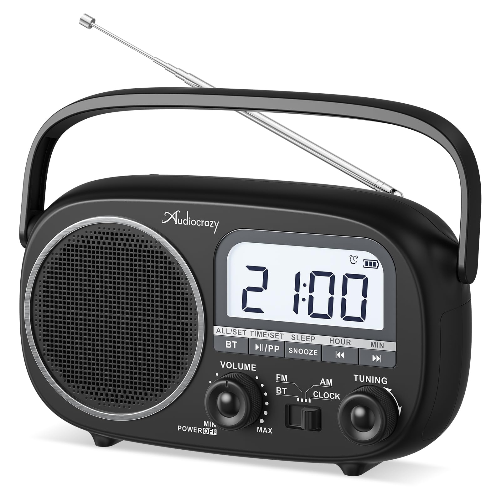 Portable Radio AM FM with Bluetooth,Built-in Rechargeable Battery/Plug in Wal...