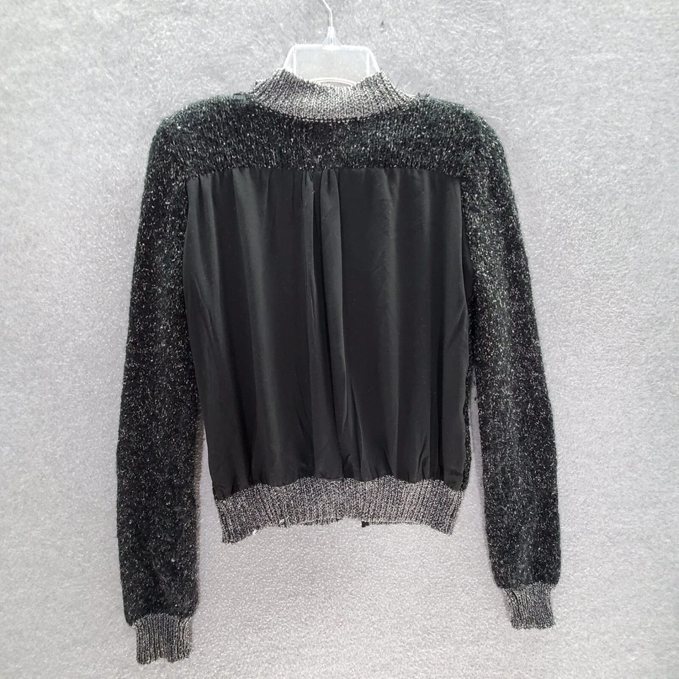 Suéter BKE Boutique Mujer S Negro Mezcla Lana Cárdigan Lentejuelas Piezas Cremallera Completa  Foto 4 de 4