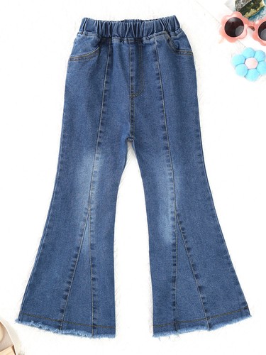 Kids Girls Ripped Distressed Denim Pants Jeans Wide Leg Casual Loose Pant - Picture 25 of 53