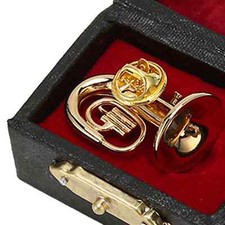Miniature French Horn Model Rust Resistant Brooch Glossy Golden Beautiful