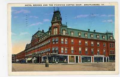 Hotel Brooks & Pickwick Coffee Shop Antique BRATTLEBORO Vermont 1936