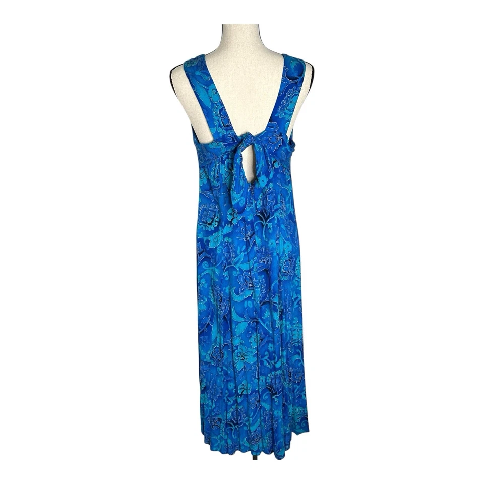 Maxi Vestido Sheri Martin New York Verde Azul Floral Sin Mangas Talla 14 Forrado Foto 3 de 4