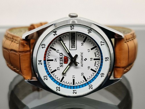 Seiko 5 Automatico da Uomo Acciaio Quadrante Bianco Day / Data Vintage  Giappone | eBay