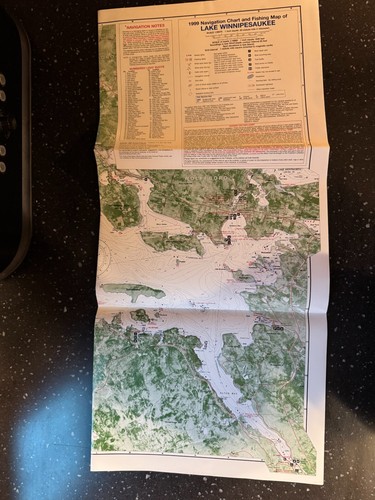 1999 NAVIGATION CHART AND FISHING MAP OF LAKE WINNIPESAUEE - EXCELLENT CONDITION