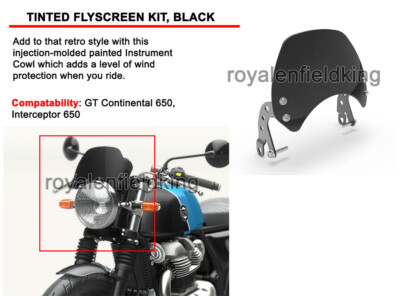 Echtes Royal Enfield ''Getöntes Windschild Kit Schwarz'' GT & Interceptor 650