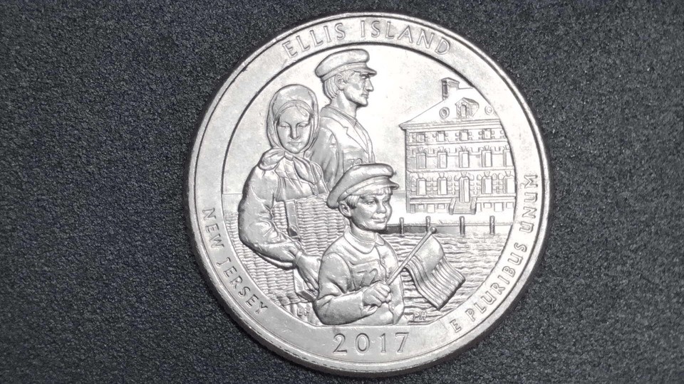2017P ATB Quarter Ellis Island Hat Big Die Break Chip Mint Error Coin