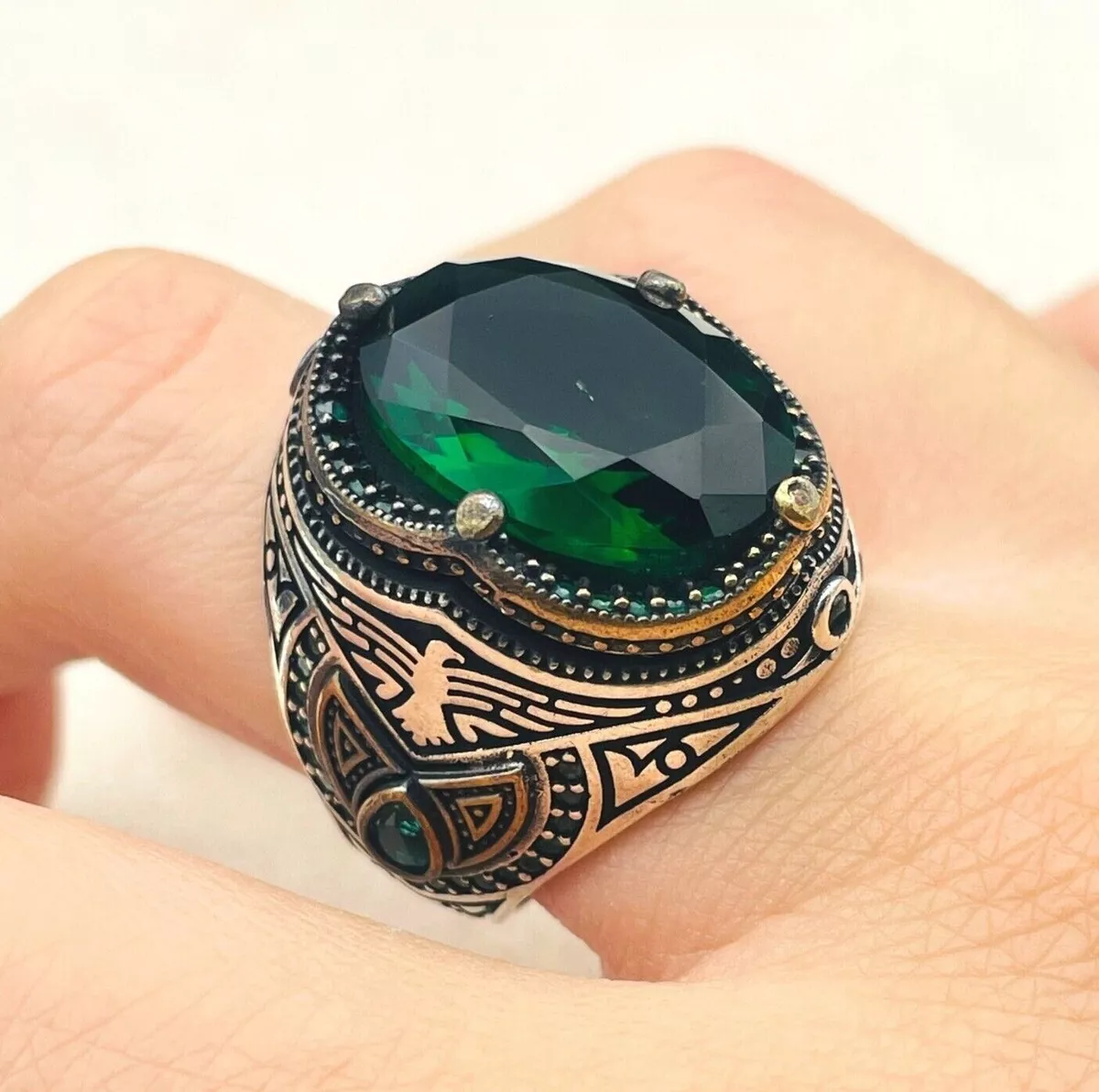 Handmade 925 Sterling Silver Malachite and Larimar Two Stone Ring For