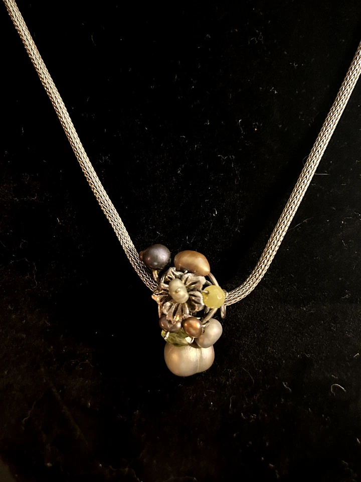 Vintage Rabinovich 925 Silver Pearl Peridot Pendant Necklace, Modernist, Unique - Image 3 of 4