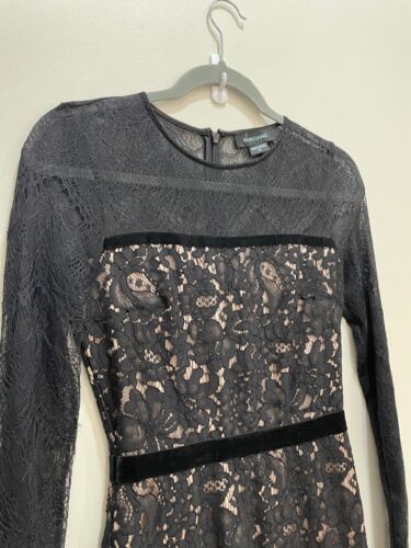 Marciano Black Lace Gown XS Maxi Illusion Dress Sheer Lace Velvet Bodycon Witchy - Picture 2 of 16