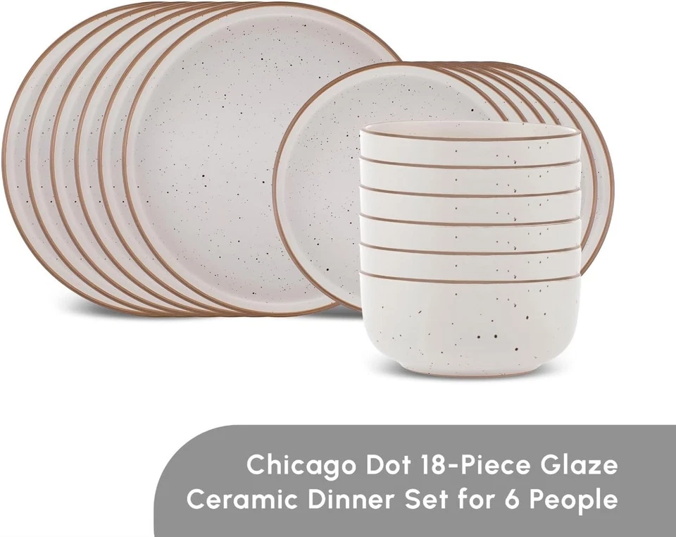 18-Piece Stoneware Dinnerware Set for 6 - Modern Beige Plates, Bowls - Useful - Image 3 of 4