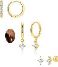 Gold Hoop Earrings Set for Women, Dainty 14K Gold Plated Huggies Earring, Sterli