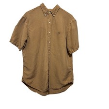 Ralph Lauren Mens Old Money Coastal Button Down L Tan Linen Silk Classic Fit