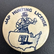 WWII Celluloid Pinback Button Jap Hunting License Uncle Sam