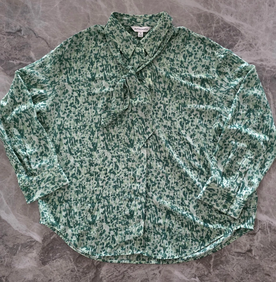 M&S Autograph Printed Tie Neck Shirt ~ Size 12 - Image 2 of 4