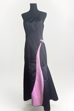 Jessica McClintock Gunne Sax Prom Dress Gown Black Pink Rhinestones Bow Pleated
