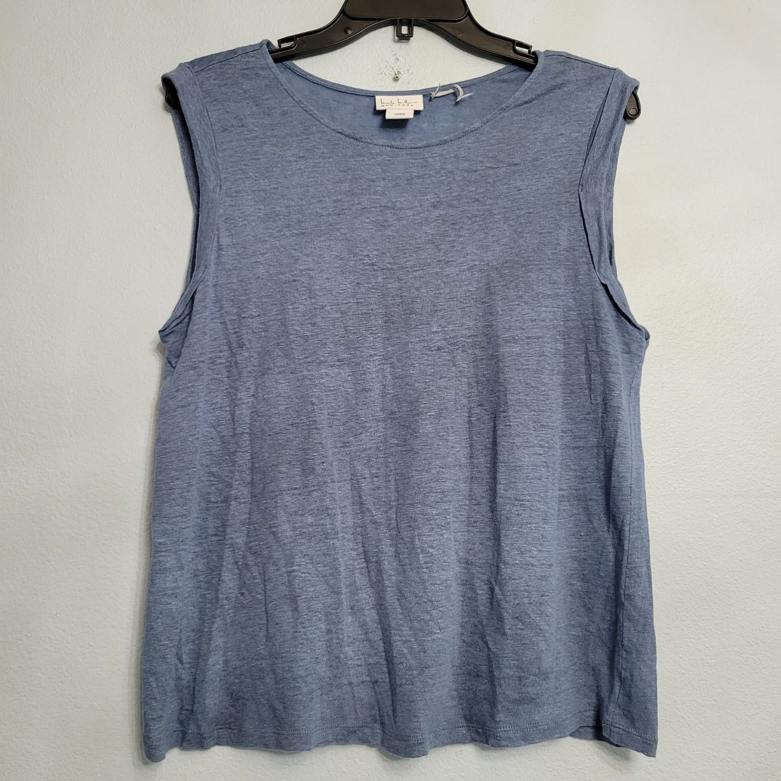 Nicole Miller 100% Linen Tank Top Indigo Womens Medium Coastal Minimalist Resort