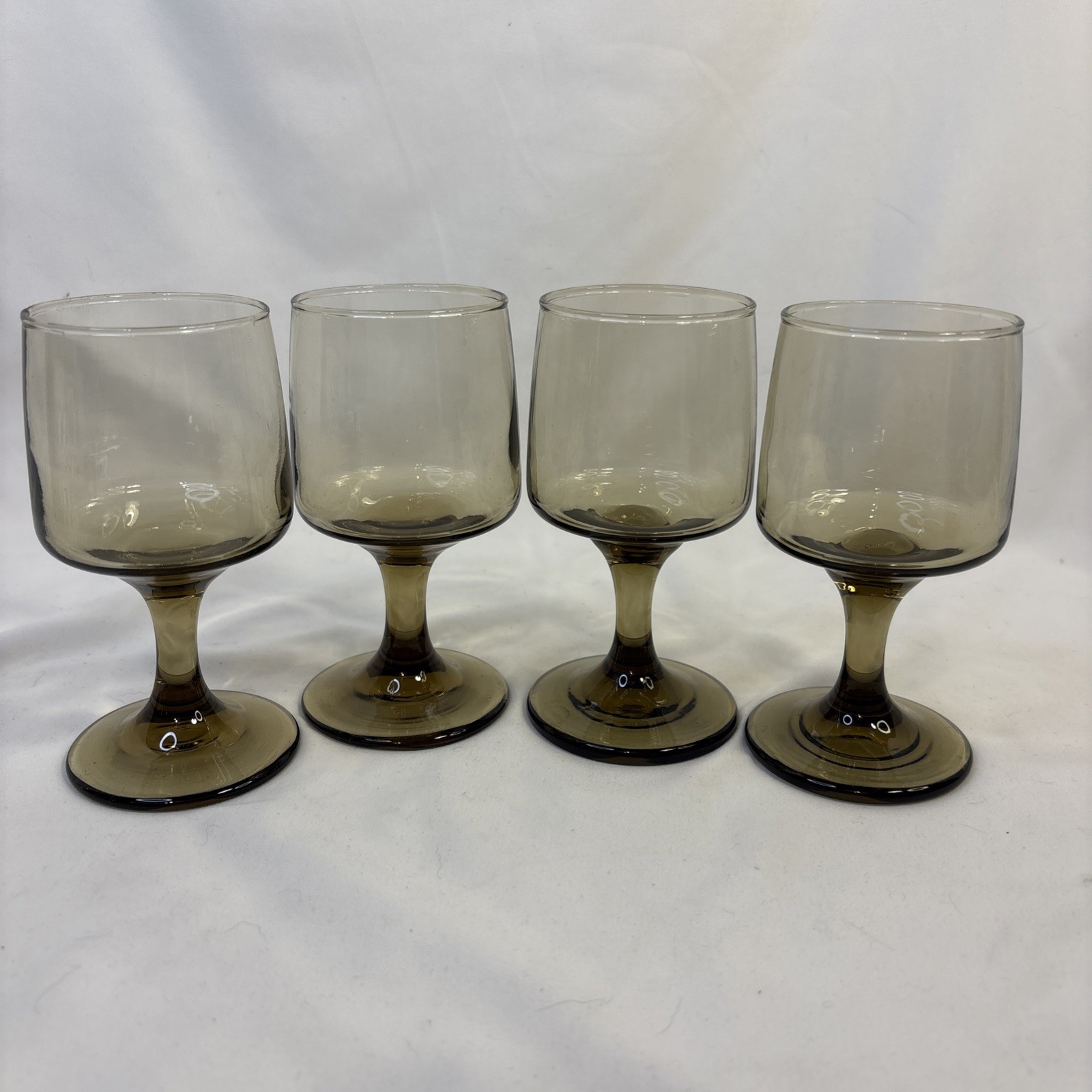 4 Vintage MCM Libbey Tawny Accent Wine Glasses Smokey Amber 70s Retro Stemware
