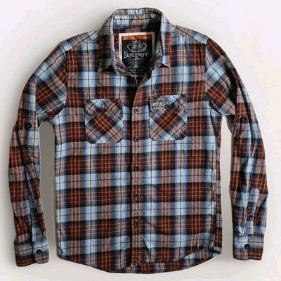 Superdry Plaid Flannel Shirt Mens Large Button Front Long Sleeve