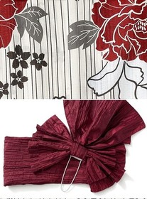 Japanese Summer kimono Yukata Striped floral pattern Yukata obi set Womens