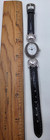 Vintage Geneva Women's Quartz Watch Heart Lugs Silver Tone Black Leather RUNS Ne — photo 2