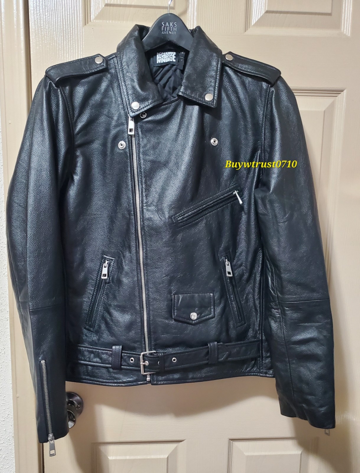 New Reclaimed Vintage Men's  Genuine Black Leather Motocycle Jacket Size L