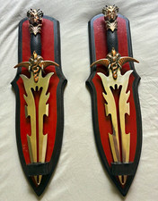 Pair Decorative Fantasy Wall-Mount Daggers w/ Wood Plaques, SS Double Edge