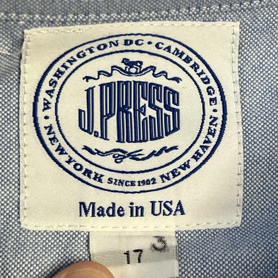 J Press Button Down Shirt Mens Size 17 Vintage Light Blue Long Sleeve Pocket USA - Image 4 of 4