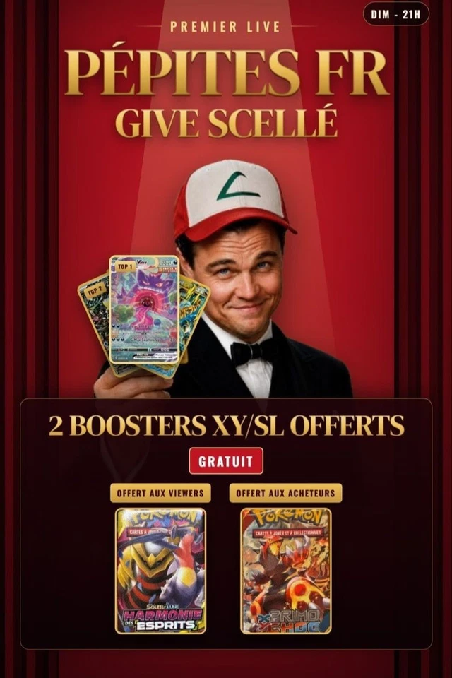 Premier live = Pépites Pokémon (5000€) & Boosters Anciens Offerts