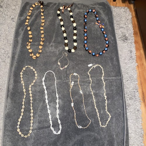 Island Jewelry Kukui Nut Lei Necklace , Pookah  Necklace Lot Of Shell Necklace