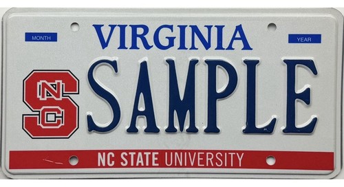 *SAMPLE SALE* Virginia NC STATE UNIVERSITY Sample License Plate