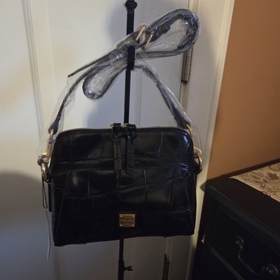 Dooney & Bourke NWT Cameron Black Croc Embossed Crossbody Bag, Gold HW