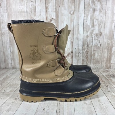Sorel Scout Boots Men 10US Brown Leather Duck Winter Snow Wool Insulated LaceUp Vintage Sorel Duck Boots Mens US Size 10 Shoes Muck Leather  main image 2