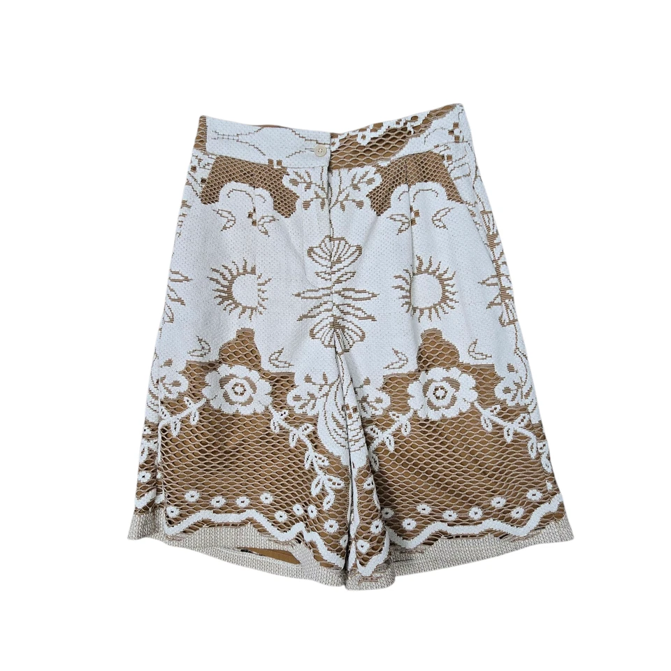 Pantalones Cortos Beatrice Para Mujer XS Marrón Blanco Encaje Superposición tiro alto Sol Estampado Floral Foto 2 de 4