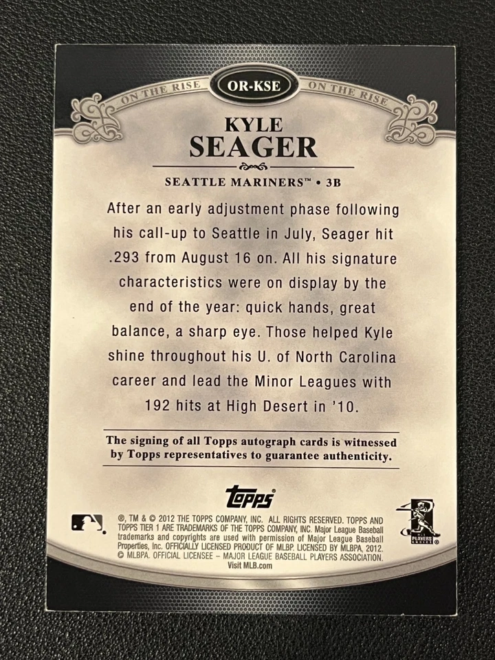 Kyle Seager 2012 Topps Tier One Auto On The Rise /395 Mariners - Image 2 of 2