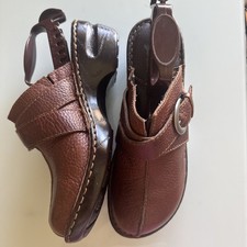 Boc Born Concept Shoes Womens 8 M Mule Clogs Brown Leather Buckle Casual Wedge