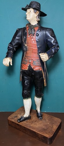 Rare Issmayer Polychrome Tole Tinplate Clock Salesman Figure - 1850’s German Toy
