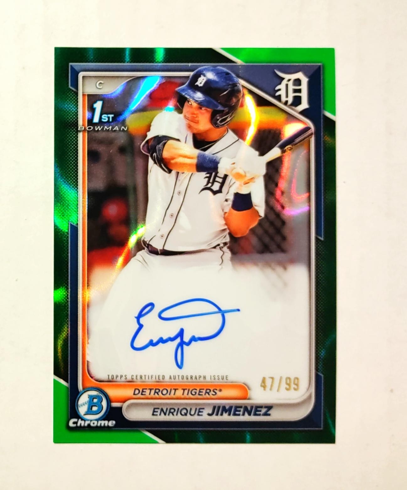 Enrique Jimenez 2024 1st Bowman Chrome AUTO GREEN Lava REFRACTOR 47/99 Raw RC z6