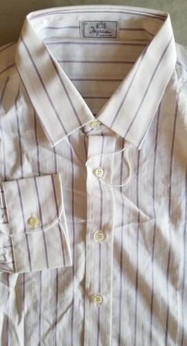 INGRAM Men Premium Italy Made Long Sleeve Polo Dress Shirt 17 x 36 White Purple