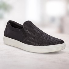 ECCO Women Soft 7 Woven Leather Slip-on 2.0 Black 470113-01001 Sz EU 39 US 8-8.5