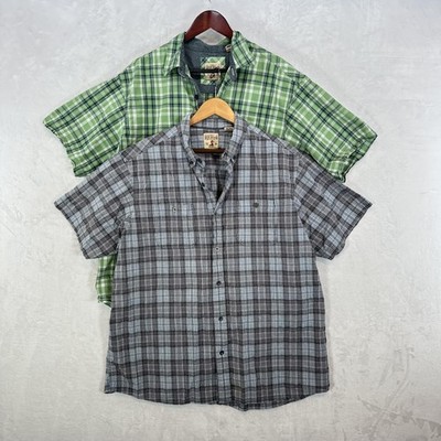 Red Head Shirt Mens XL Green Gray Blue Plaid Short Sleeve Button Front Lot of 2