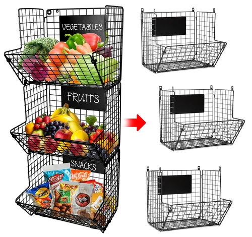 3-Tier Wall Hanging Fruit Baskets for Kitchen Organizing Fruits and Vegetable...