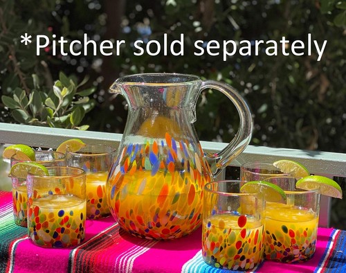 Hand Blown Mexican Drinking Glasses “ Set Of 6 Confetti Carmen Tumbler Glasses - Picture 6 of 7