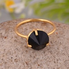 18k Gold Plated Pointed Designer Black Onyx Gemstone Rings For Women's Gift