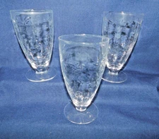 C7 - Rock Sharpe Cut Crystal USA Wild Rose Iced Tea Glass Lot of 3  circa:  1941