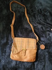 Ladies Tan Leather Tweed Over Body Bag  * FREE UK MAINLAND POSTAGE 
